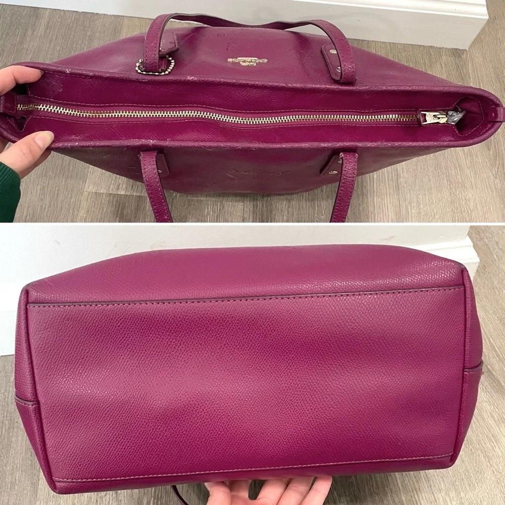 COACH✨Dahlia Purple & Gold Cross Grain Leather City Zip Tote & Wallet - Picture 5 of 16